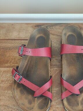 Birkenstock Unisex Mayari Sandals Womens 9 40 Red Leather Adjustable Straps Arch